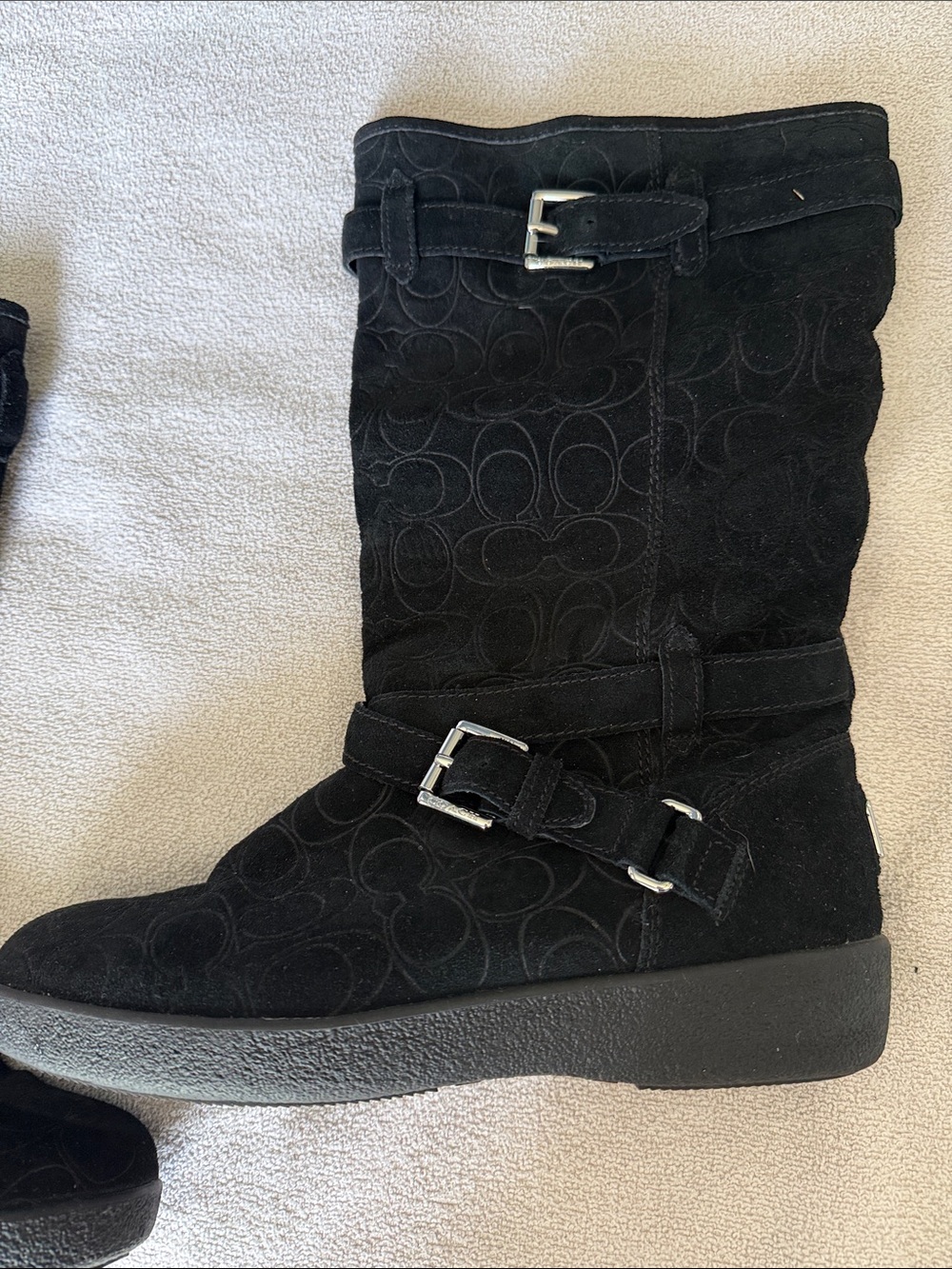 Coach Black Suede Mid-Calf Buckle Boots - Women size 10